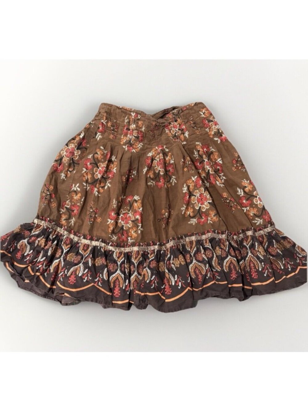 Autumn Skirt XL Cotton Boho Earth Tones Indie Ruffle Smocked Y2K Mix Nouveau